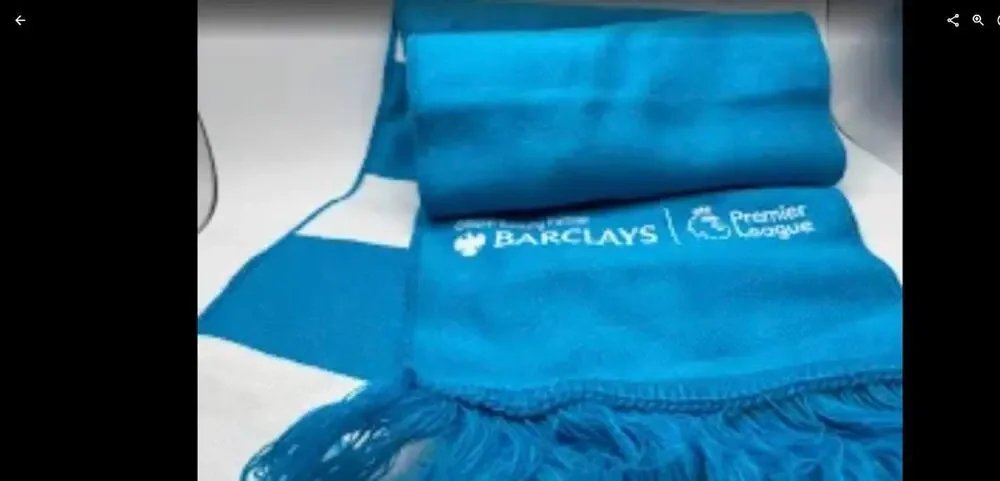 Barclays Premier League Official Banking Partner Soccer Scarf Sky Blue White EPL